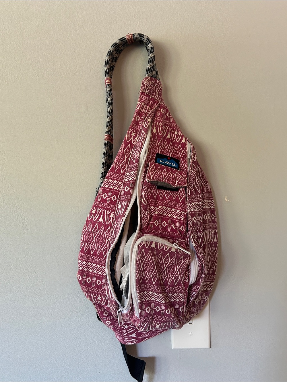 Kavu Raspberry Pattern Rope Sling Backpack